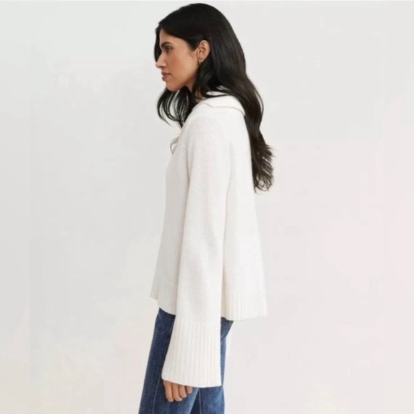 JENNI KAYNE Cashmere Polo Sweater Cream Medium Women’s Pullover - Picture 2 of 8